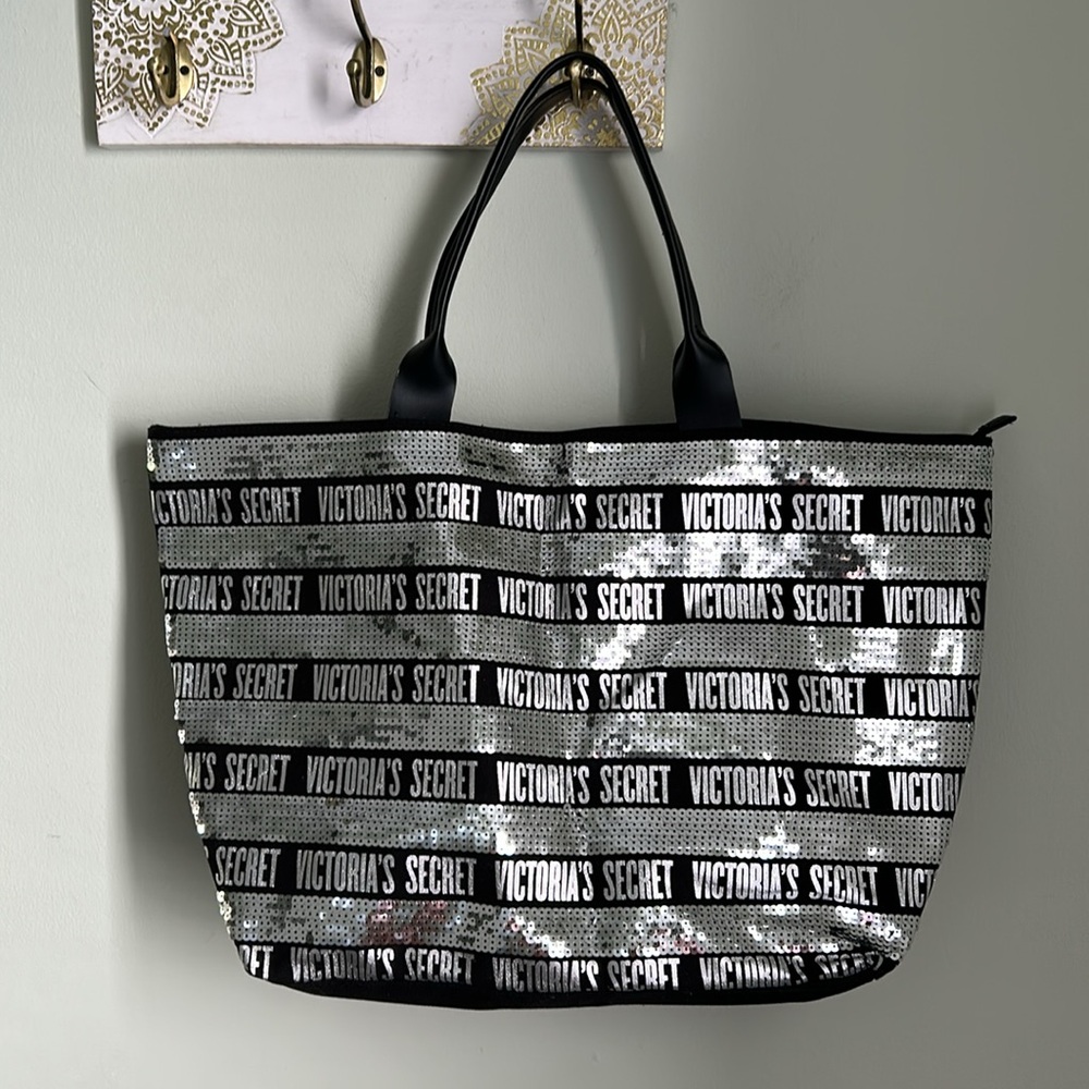 Victoria's Secret Black and Silver Logo Tote